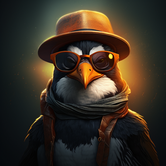Penguin with a hat and sunglasses.